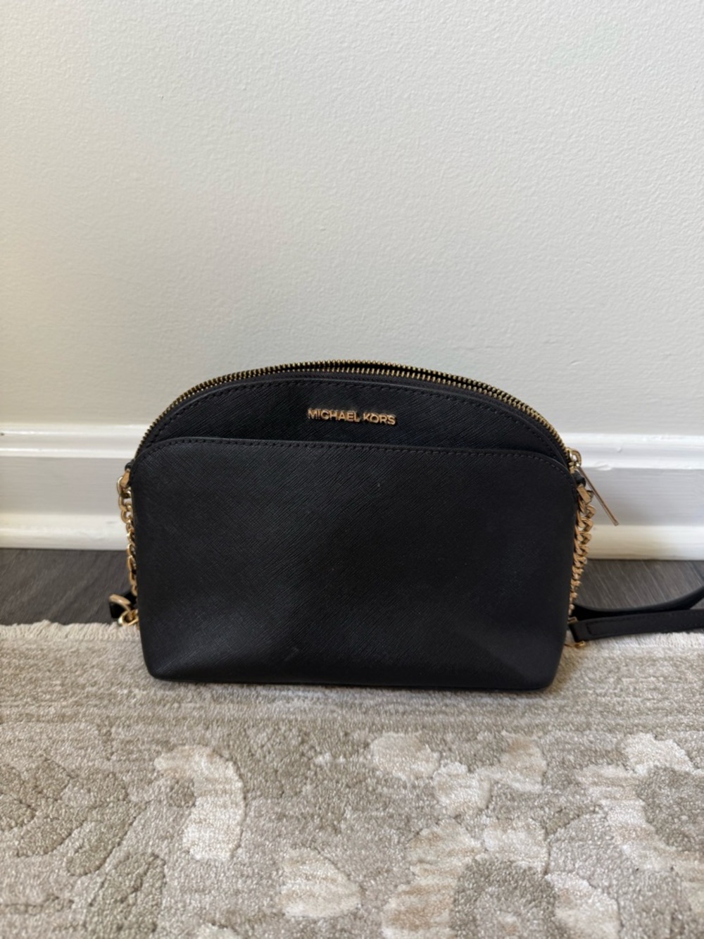 MICHAEL KORS Black Dome Crossbody with Gold Chain Trim